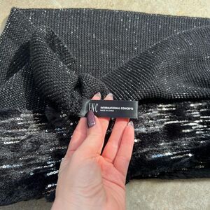 Black and silver holiday faux fur scarf over the shoulder elegant dress‎ cover